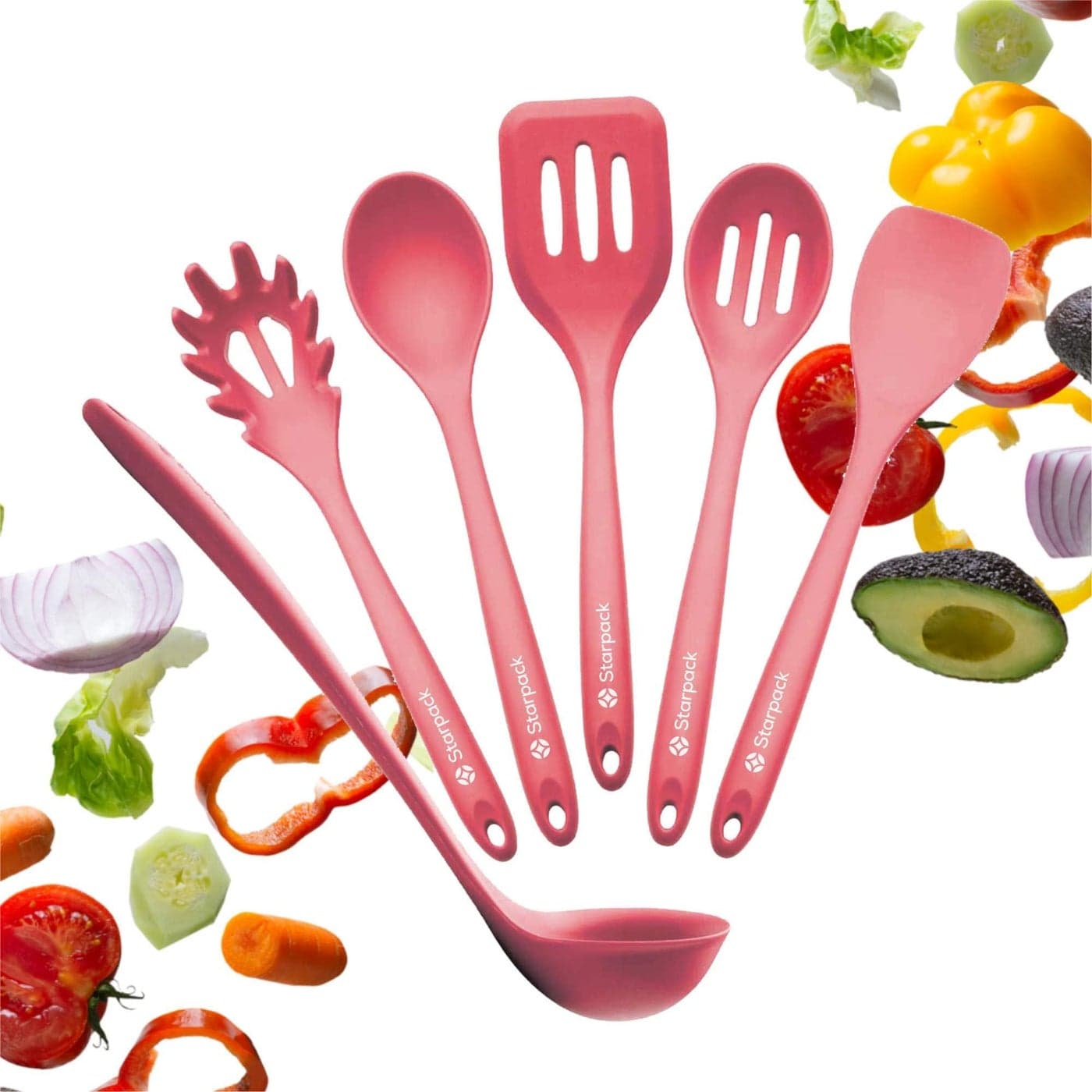 Starpack Like a Boss XL Premium Silicone Cooking Utensils Set 6 Pcs Heat Resistant Kitchen Utensils 600F NonStick Silicone Utensil Set Large Kitchen Utensils Set for Cooking Serving