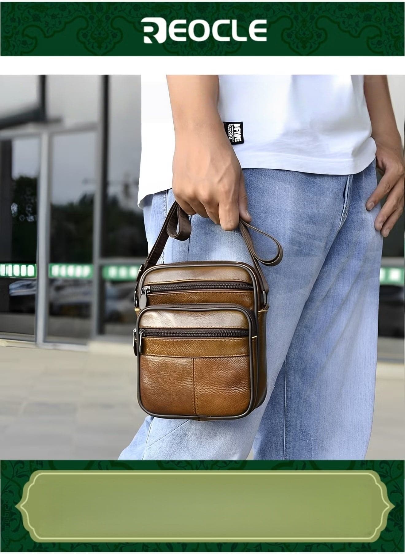 Men's Genuine Leather Shoulder Bag Retro Crossbody Casual Business Handbag School Bag Fashion Casual Brown