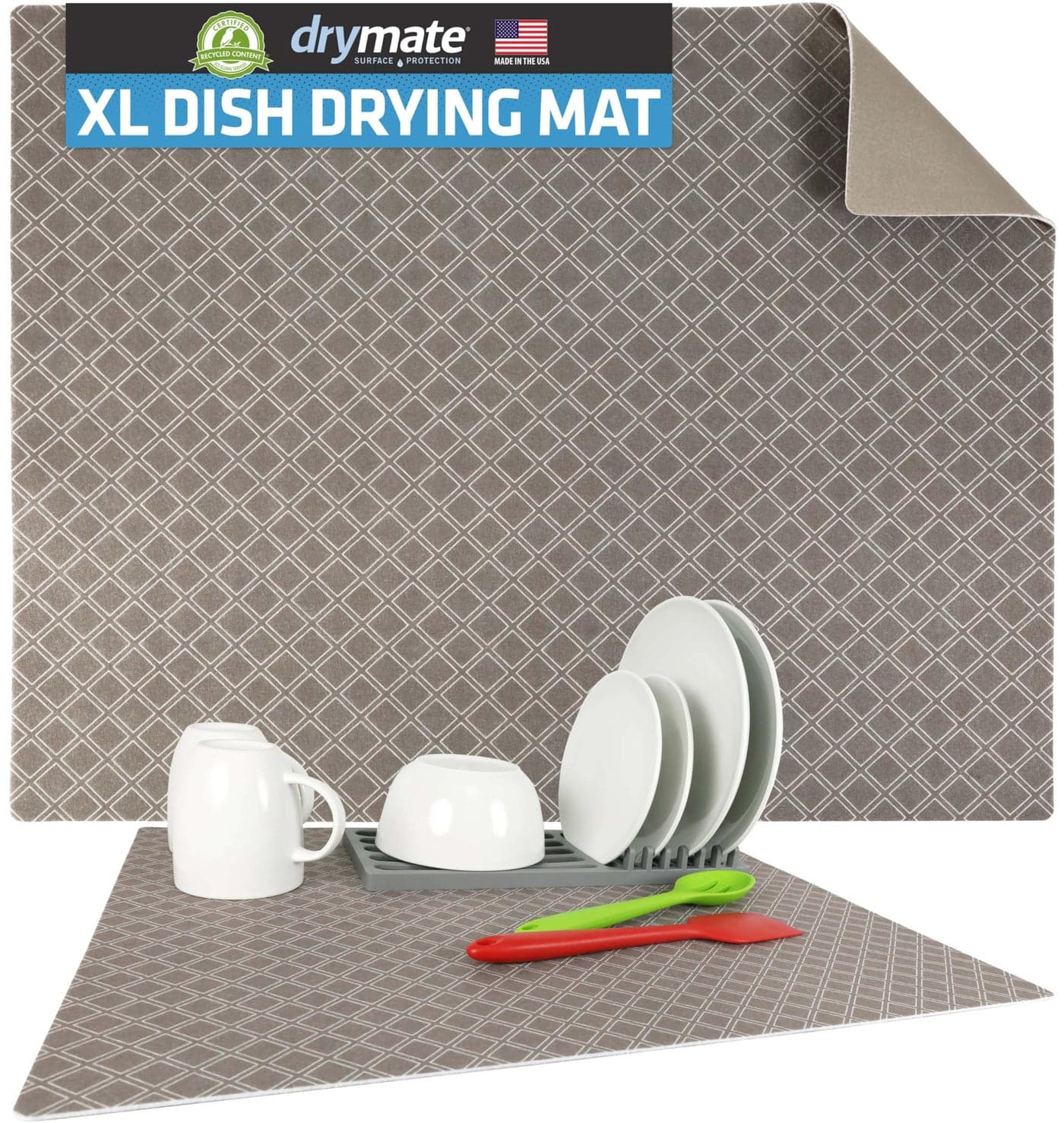 Drymate Jumbo XL Dish Drying Mat (19”x24”), Low-Profile, Super Absorbent, Quick Dry Fabric, Waterproof & Slip-Resistant, for Kitchen Counter, Trimmable, Easy to Clean (USA Made)(Taupe)