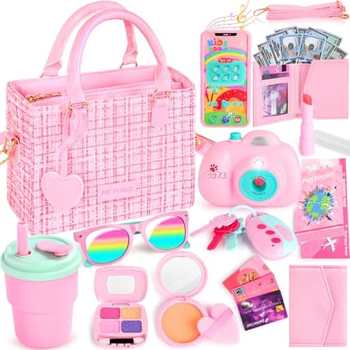 INNOCHEER Little Girls Purse Kids Toy Purse with Pretend Makeup 3 4 5 Year Old Girl Birthday Gifts Pretend Play Toddler Purse Birthday Christmas Princess Gifts Toys for Girls 3 4 5 6 7 8 Year Old