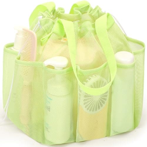 famichan Mesh Shower Caddy Portable with Drawstring Dorm Room Essentials for College Students Girls Boys Large Shower Bag for CampingSwimmingGymTravelBathroom Green