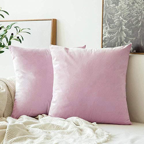 Khooti Decorative Velvet Square Cushion Cover Throw pillow cover for Living Room Couch Diwan single seater Sofa , Colourful Modern Small 12 x 12 Inches / 30 x 30 cm (Colour - Baby Pink)(Set of 2 pieces)