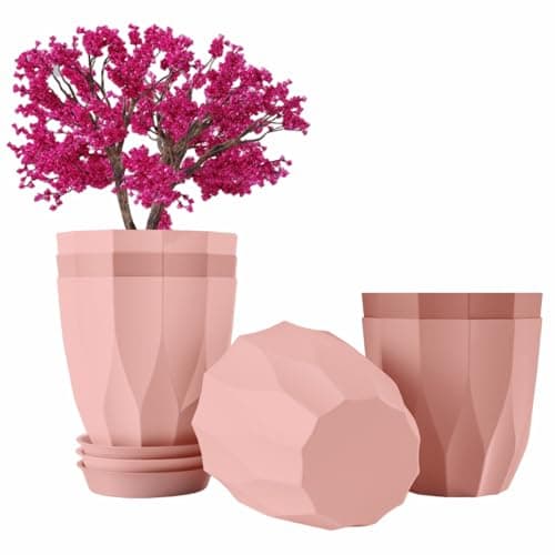 JD FRESH 5 Pack Plastic Square Flower Pots with Drainage & Bottom Tray/Lightweight, UV & Weather Resistant/6.5 Inch Planters for Indoor/Outdoor/Home/Balcony/Terrace/Garden Plant Pots (Dark Grey)