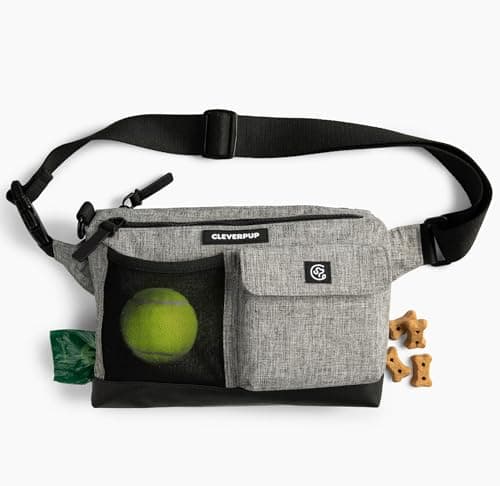 Cleverpup Walk Train 2in1 Dog Walking Bag HandsFree Training Crossbody Sling Fanny Pack with Treat Pouch Poop Bag Holder Phone Pockets Adjustable Waist or Shoulder Strap Heather Grey