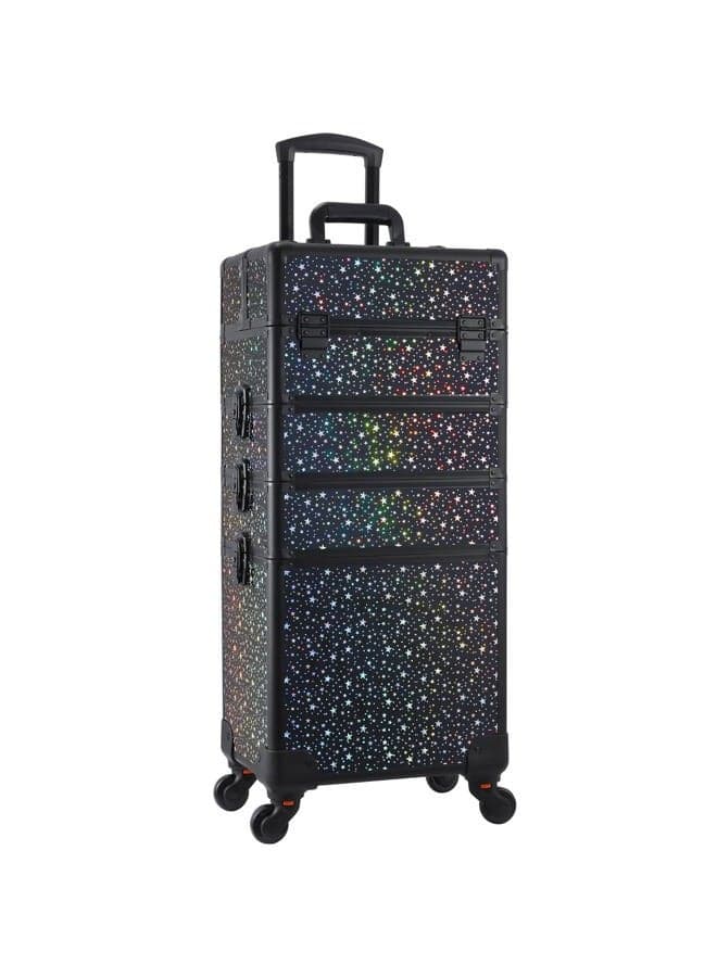 Rolling Makeup Train Case Large Storage Cosmetic Trolley 4 in 1 Large Capacity Trolley Makeup Travel Case with Key Swivel Wheels Salon Barber Case Traveling Cart Trunk