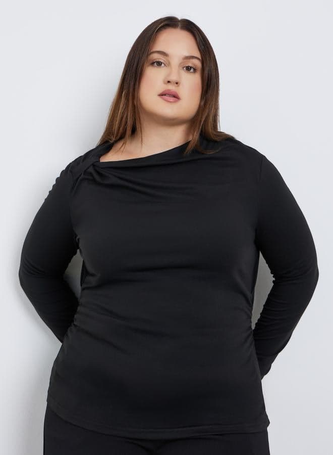 Styli Plus Size Black Top with Asymmetrical Neck