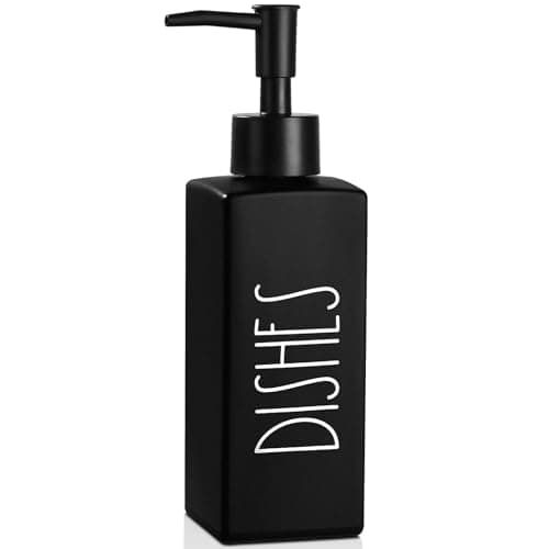 RACOBOT Dish Soap Dispenser, Matte Black Soap Dispenser for Kitchen, Glass Dishes Dispenser with Pump, Farmhouse Liquid Soap Bottle Dispenser, Refillable Soap Bottle for Kitchen Decor, 12.3fl oz