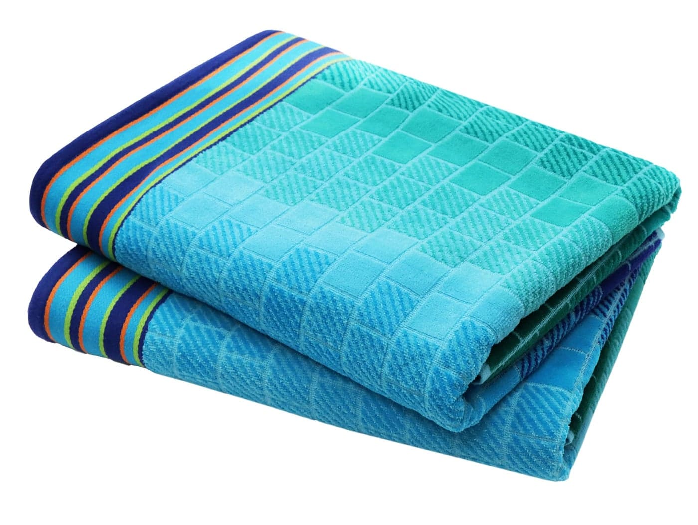 COTTON CRAFT Oversized Beach Towel 2 Pack 35 x 70 Big Huge Towel Set 100 Cotton Pool Picnic Bath Towel Plush Terry Jacquard Velour 450 GSM Thick Super Soft Absorbent Luxury Blue Tiles