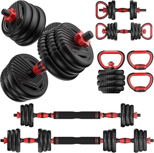 UNNMIIY Adjustable Dumbbells, 20/30/45/70/90lbs Free Weight Set with Connector,5 in1 Dumbbells Set Used as Barbell,Kettlebells,Push up Stand,Fitness Exercises for Home Gym Suitable Men/Women