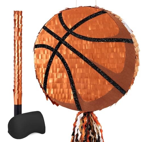WERNNSAI Basketball Piata Basketball Piata for Boys Kids Sports Birthday Party Decorations Sport Ball Birthday Games for Carnival Events Party Supplies with Blindfold and Bat