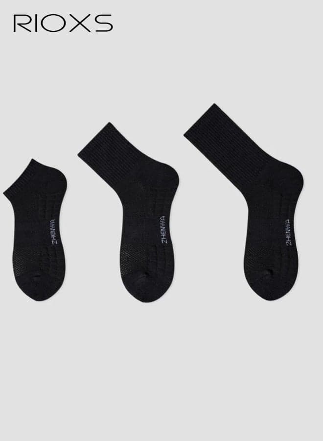 3 Pairs Mens Athletic Long Socks, Breathable Crew Athletic Mesh Socks for Males, Soft Moisture Wicking Cushion Long Socks for Hiking Running Traveling, Black