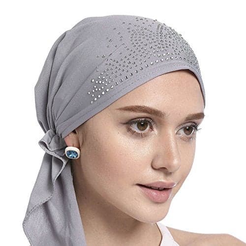 IPENNY Crystal Chemo Hat Woman's Stretchy Beanie Bandana Turban Cap Skull Cap Head Wrap Headscarf for Cancer,Alopecia Hair Loss (Grey)