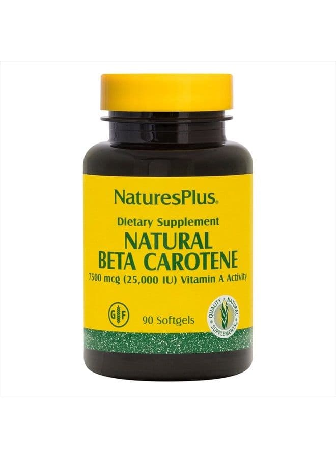 NaturesPlus Natural Beta Carotene - 25,000 iu Vitamin A & Vitamin E, 90 Softgels - Eye Supplement, Antioxidant, Aids in Free Radical & Natural Cellular Defense - Gluten-Free - 90 Servings
