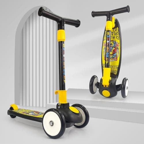 NHR Smart Kick Scooter for Kids, 4 Adjustable Height Scooter, Foldable & Attractive PU Wheels with Rare Brakes for Kids Age Upto 2+ Years (20 kg, Black)