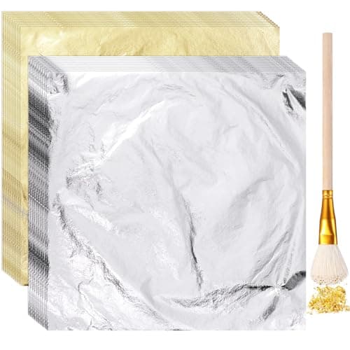Cunhill 100 Pcs Gold Leaf Sheets for Art Foil Paper Leaf Art Foil Sheets Gilding Brush Thin Paper Craft for Painting Gilding Crafting Decoration55 x 55 InchesGold Silver