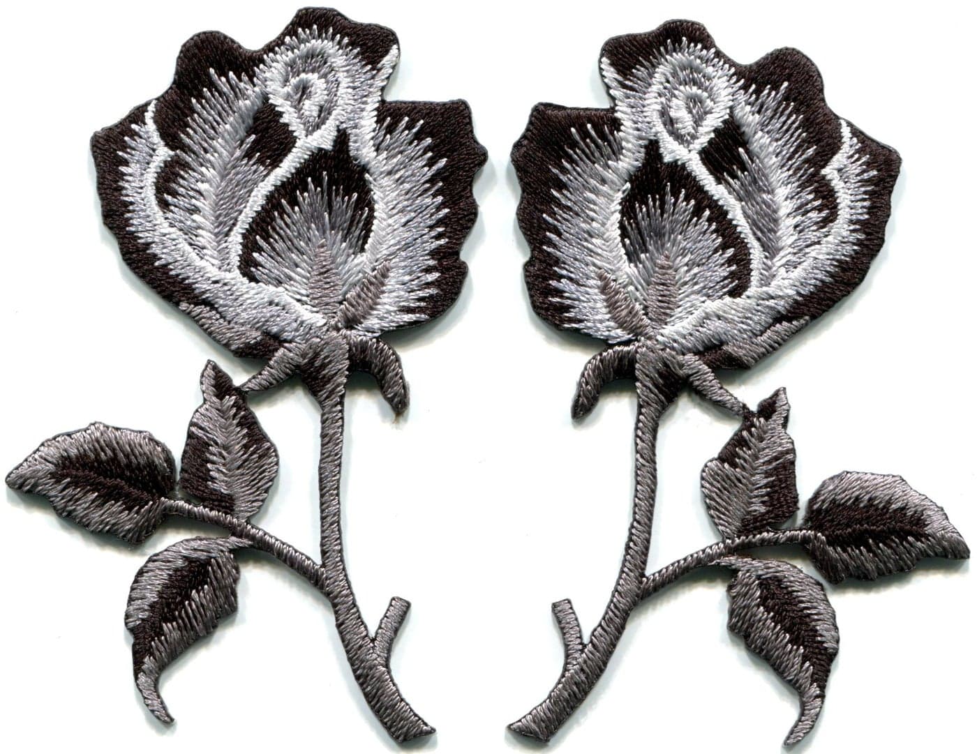 Black Roses Pair Flowers Gothic Boho Rock roll Wicca Applique Ironon Patches S1035