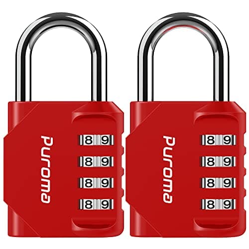 Puroma 2 Pack Combination Lock 4 Digit Outdoor Waterproof Padlock for School Gym Locker, Sports Locker, Fence, Toolbox, Gate, Case, Hasp Storage (Red)