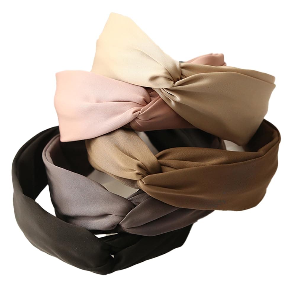 LONEEDY 5 Pack Wide Satin Hard Headband for Women Girlss Hair Band Silk Fabric Hair Hoop Accessories Mixed colors D