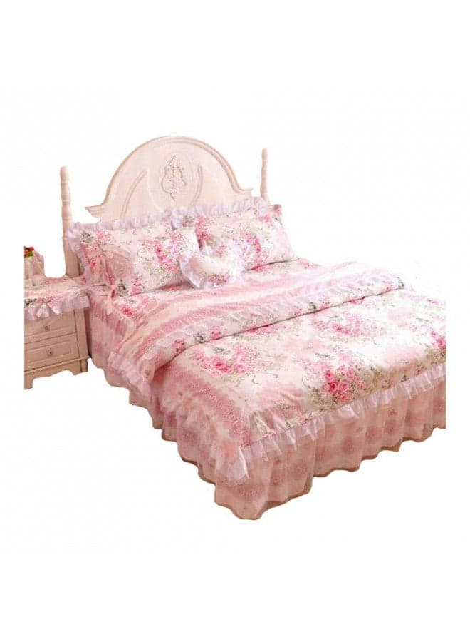 FADFAY,Romantic Flower Print Bedding Set,Floral Bed Set,Princess Lace Ruffle Duvet Cover King Queen Twin,4Pcs (Queen)