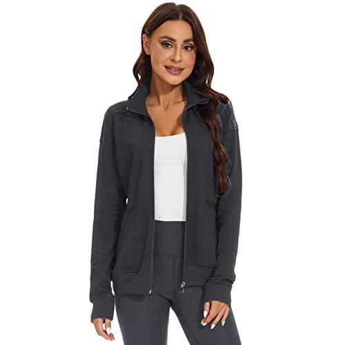 Meanzoo Women's Scrubs Jacket Zip Front Warm-up Jacket(Pewter,Medium)