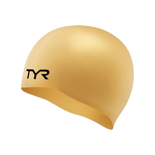 TYR Silicone Swim Cap for Men and Women WrinkleFree Durable Tear Resistant Low Drag Training Competition Cap Gold