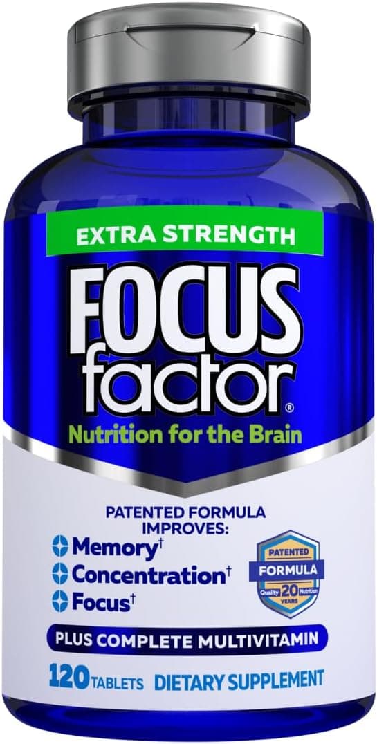 Focus Factor Adults Extra Strength 120 Count Brain Supplement for Memory Concentration and Focus Complete Multivitamin with DMAE Vitamin D DHA Trusted Health Vitamins