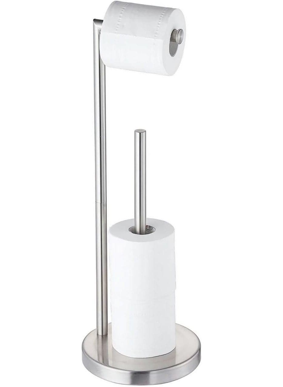 Bathroom Freestanding Toilet Paper Holder, Stainless Steel Floor Standing Toilet Paper Roll Holder, Toilet Storage, Holds 5 Rolls