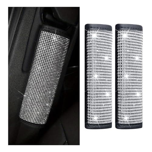 GLSOWEE 2PCS Bling Car Seat Belt Shoulder Pads Bling Rhinestones Seat Belt Covers for Women Car Seatbelt Strap Pad with Crystal Diamond Car Interior Accessories for Car SUV White Diamond