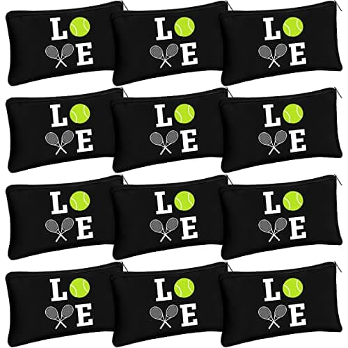 Moukeren 12 Pieces Tennis Makeup Bag Cosmetic Bag Travel Portable Storage Toiletry Case Accessories with Zippers Tennis Gifts for Lovers Players Teams Women Girls(Black)