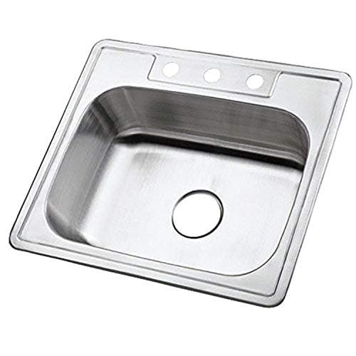 Kingston Brass Gourmetier GKTS2520 Self Rimming Single Bowl Kitchen Sink 3 Holes 25-Inch-Length by 22-Inch-Width by 6-Inch-Depth, 22 Gauge, Brushed Stainless Steel