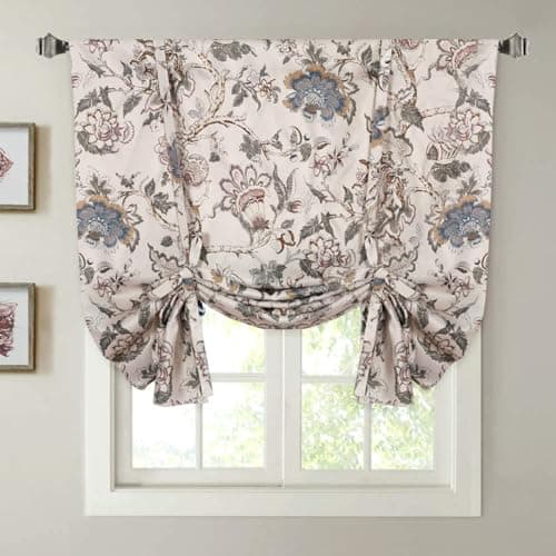 H.VERSAILTEX Thermal Insulated Blackout Curtain Adjustable Kitchen Tie Up Curtains Rod Pocket Panel for Small Window-42 Wide by 63" Long-Vintage Floral Pattern in Sage and Brown