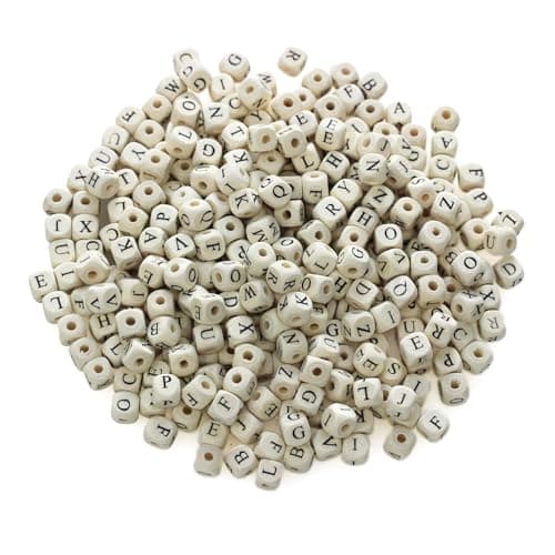 BetterJonny Natural Square Wooden Beads 600pcs Alphabet Letter Beads for Jewelry Making and DIY Projects 10mm