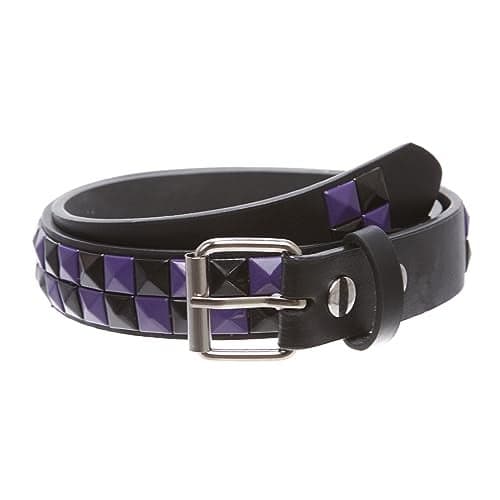 Kids 1" Snap On Punk Rock Studded Leather Belt, black/purple | m-28"