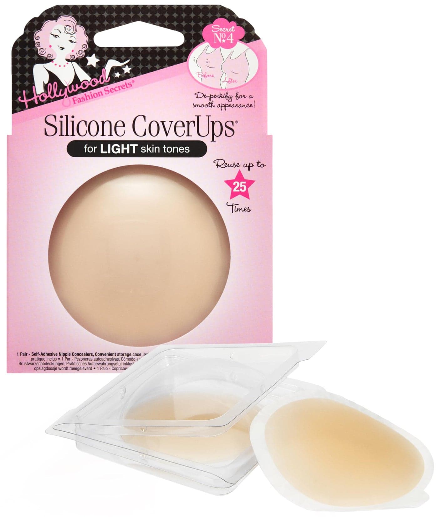 Hollywood Fashion Secrets Silicone Coverups Hypoallergenic Reusable Washable Gentle on Skin Ultra Thin Self Adhesive Light Shade 1 Pack
