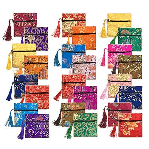 Aligle 24pc Chinese Silk Brocade Coin Purse Embroider Jewelry Bag Zipper Wallet Pouch