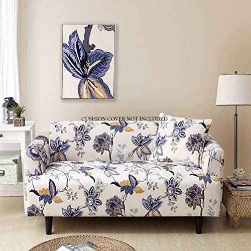 House of Quirk Universal Triple Seater Sofa Cover Big Elasticity Cover for Couch Flexible Stretch Sofa Slipcover (Beige/Blue Butterfly, 185-230cm)