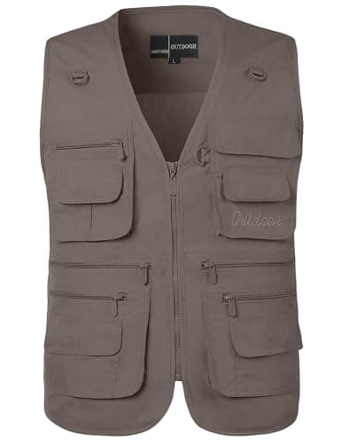 Flygo Men's Fishing Vest Utility Lightweight Outdoor Travel Safari Photo Cargo Vest with 16 Pockets Style 01 Grey XL