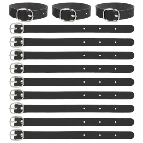 FINGERINSPIRE 12 pcs PU Leather Luggage Tag Straps 7.87" Black Leather Luggage Tag Loops with Alloy Buckle Leather Name Strap Tag Holders for Suitcases Briefcase Backpacks Travel Hanging Accessories