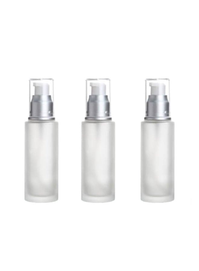 3Pcs 30ml1oz Clear Empty Refillable Frosted Glass Lotion Pump Bottle with Silver Aluminum Pump Travel Toiletries Containers Makeup Dispenser Vials for Cream Foundation