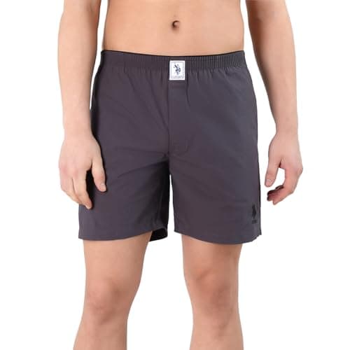 U.S. POLO ASSN. Mens Pure Cotton Brushed Elastic I108 Boxers - Pack of 1 (Asphalt M)