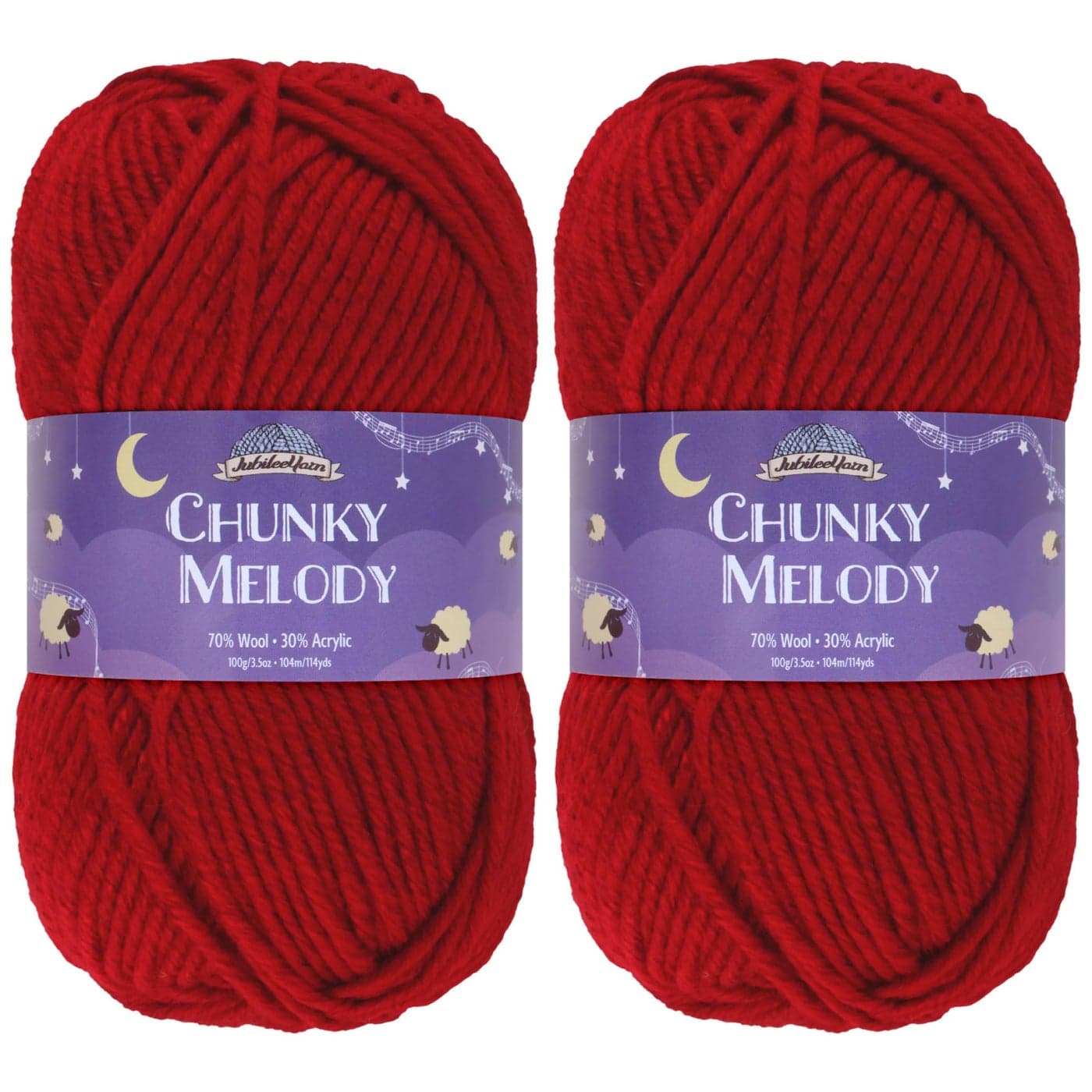 JubileeYarn Chunky Melody Yarn 100gSkein Bulky Wool Blend Ruby Red 2 Skeins