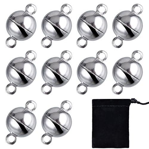 10 Pieces Jewelry Magnetic Clasps Round Magnetic Clasps for Bracelet Necklace Making, 8 mm (White Steel Color)