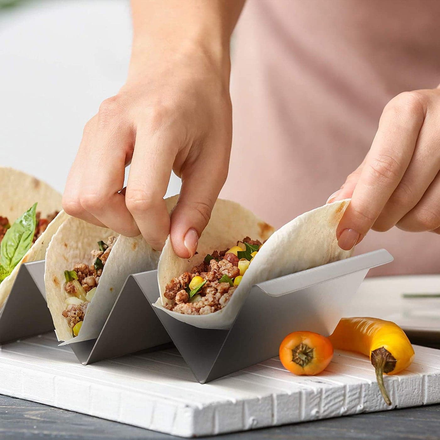MILAD Stainless Steel Serving Tray Taco Holder 4 x 12 Inch Pack of 2