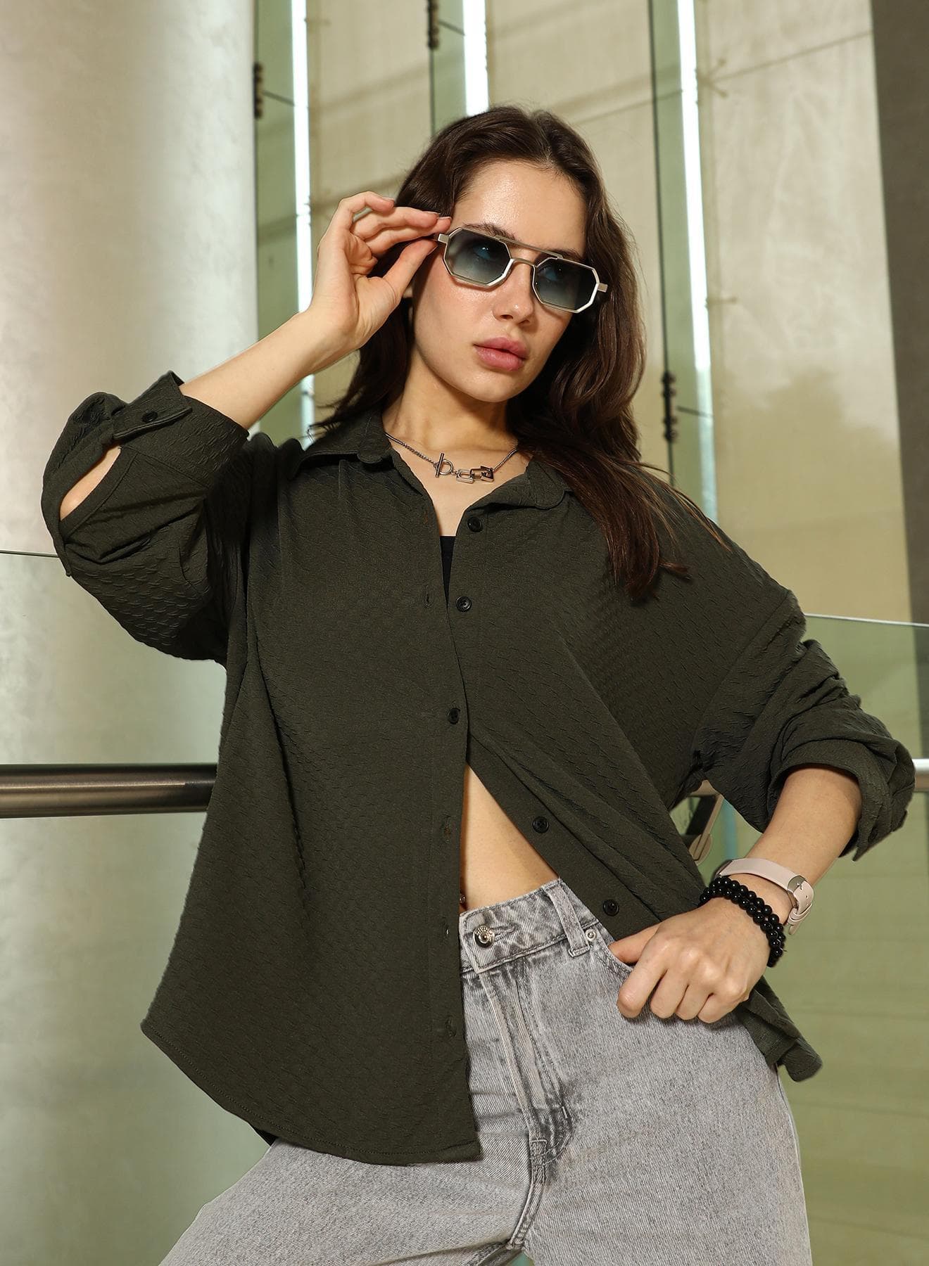 Women's Sacramento Green Interlink-Jacquard Shirt