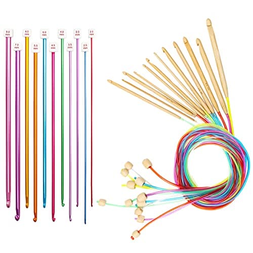 23 Pieces Tunisian Crochet Hooks Set AHIER 12PCS Crochet Hooks 310mm and 11PCS Tunisian Afghan Aluminum Knitting Needles Set 28mm Assorted Color Colorful