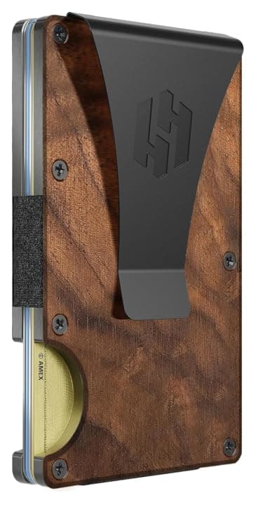 Hayvenhurst Wallet For Men - Reinvented Design Men's Wallet - Slim, Minimalistic & Seamless Card Case, Blocks RFID Scanners, Holds 12 Cards (Walnut Wood)
