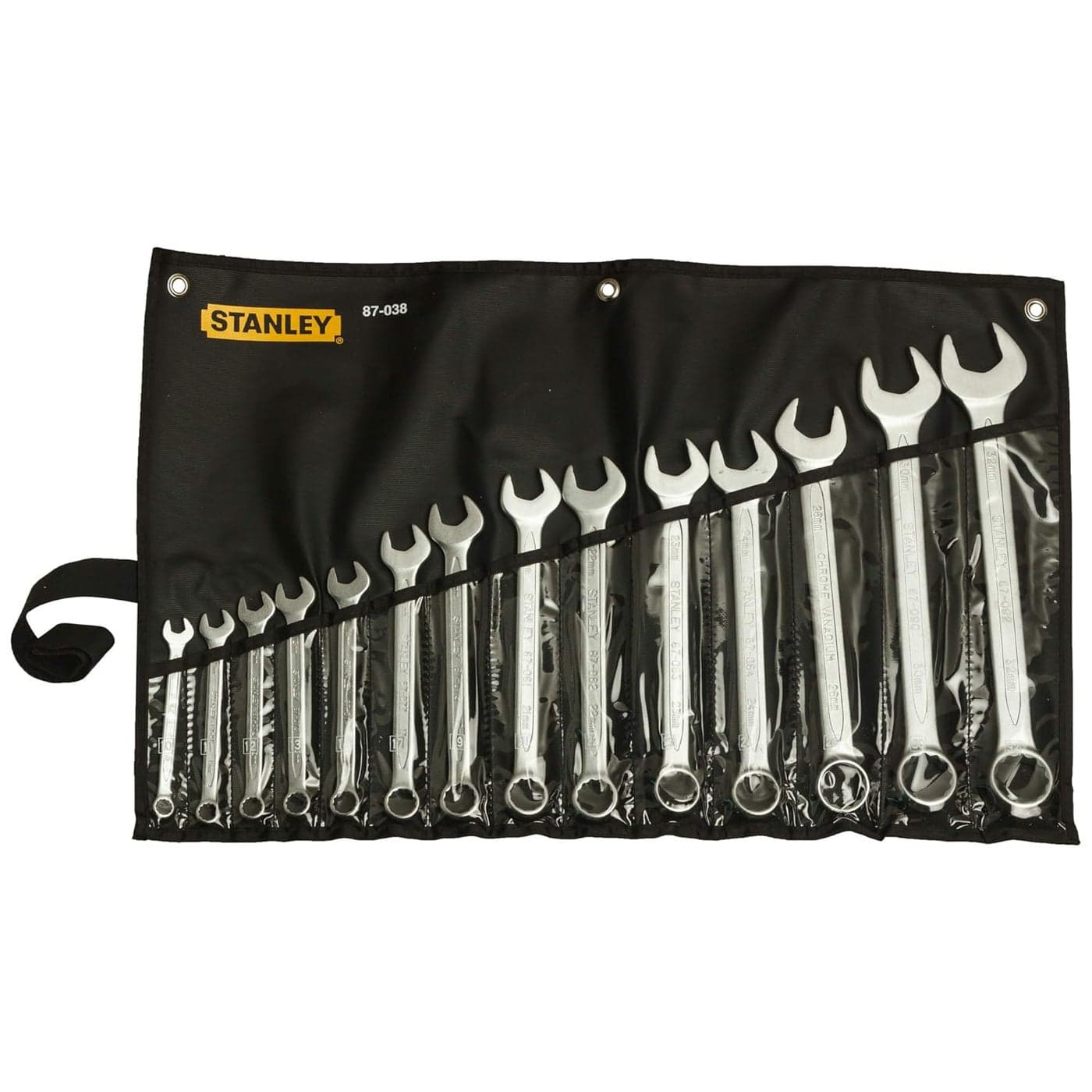 STANLEY 187038 38114 Chrome Vanadium Steel Slimline Metric Combination Spanner Set Silver 14Pieces