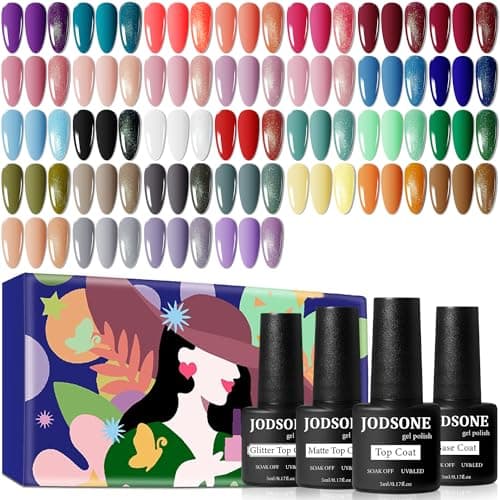 JODSONE 36 PCS Gel Nail Polish Set32 Colors Gel Polish Kit Base Coat Glossy Matte and Glitter Top Coat Nail Polish Set Green Blue Red Pink Collection Gifts for Women