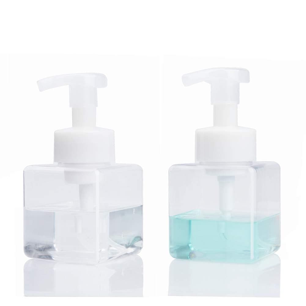 UUJOLY Foaming Soap Dispenser 250ml 9oz Refillable Pump Bottle for Liquid Soap Shampoo Body Wash 2 Pcs Small Clear