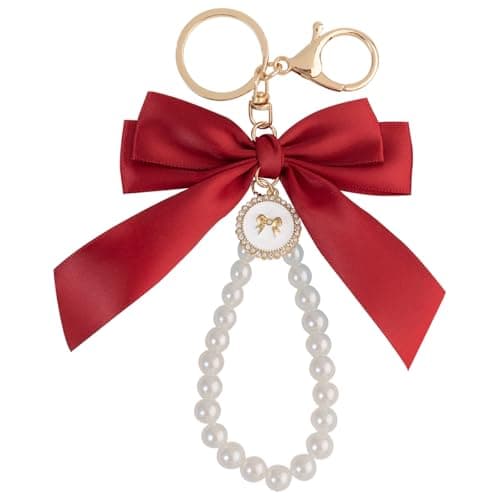 Keychains Aesthetic, Cute Bow Bracelet Keychain for Girls, Stylish Bag Charms for Handbags, Red Bow Key Chain for Bike, Gifts for Teen Girls and Women